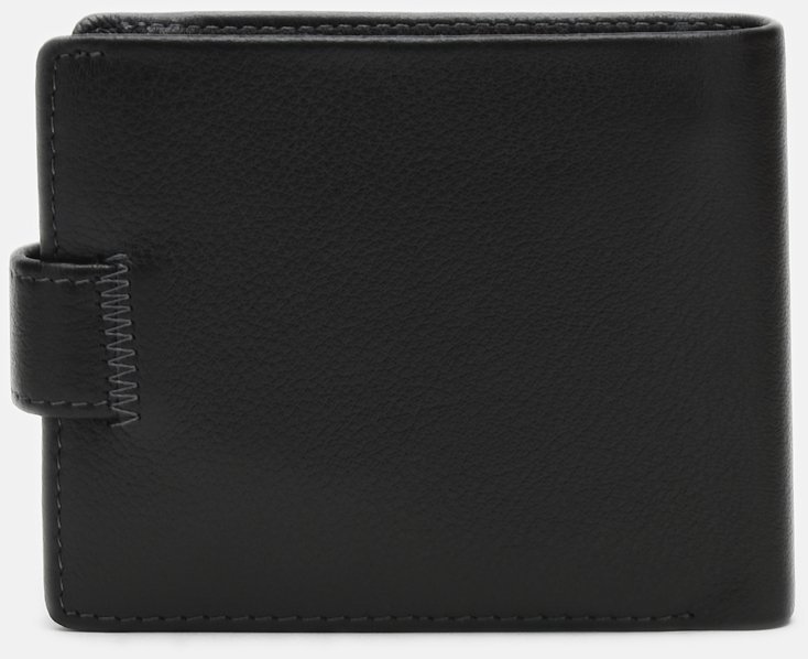 Черное классическое мужское портмоне из натуральной кожи с хлястиком на кнопке Ricco Grande 65932