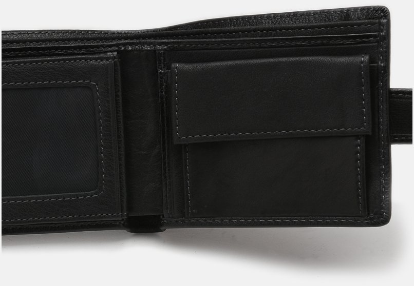 Чорне класичне чоловіче портмоне з натуральної шкіри з хлястиком на кнопці Ricco Grande 65932