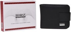 Мужской кожаный кошелек черного цвета с хлястиком на кнопке Horse Imperial 66032