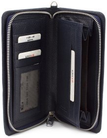 Зручний шкіряний клатч на блискавки синього кольору KARYA (16083)