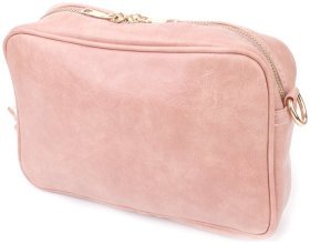 Женская сумка кросс-боди из качественного кожзама с плюшевой вставкой Vintage розового цвета 96932