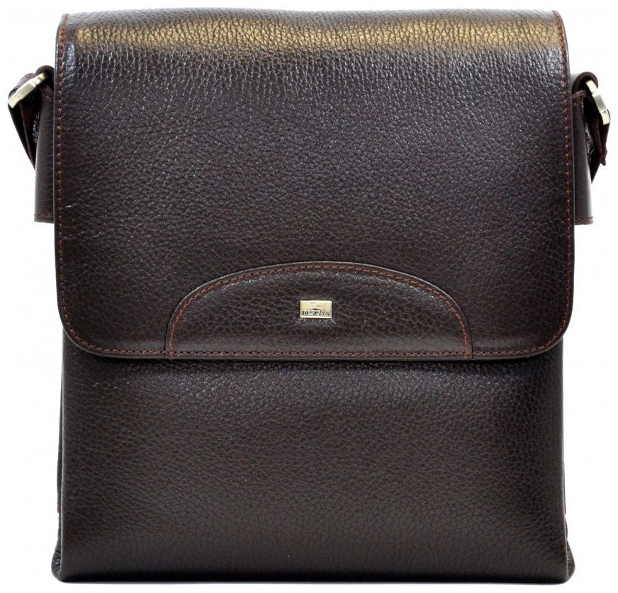 Мужская плечевая сумка из натуральной кожи с клапаном DESISAN 107132 коричневая modnotak фото №1