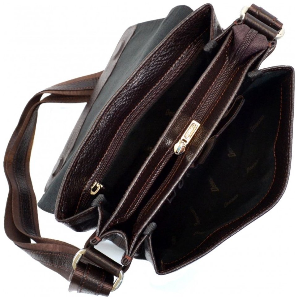 Мужская плечевая сумка из натуральной кожи с клапаном DESISAN 107132 коричневая modnotak фото №4