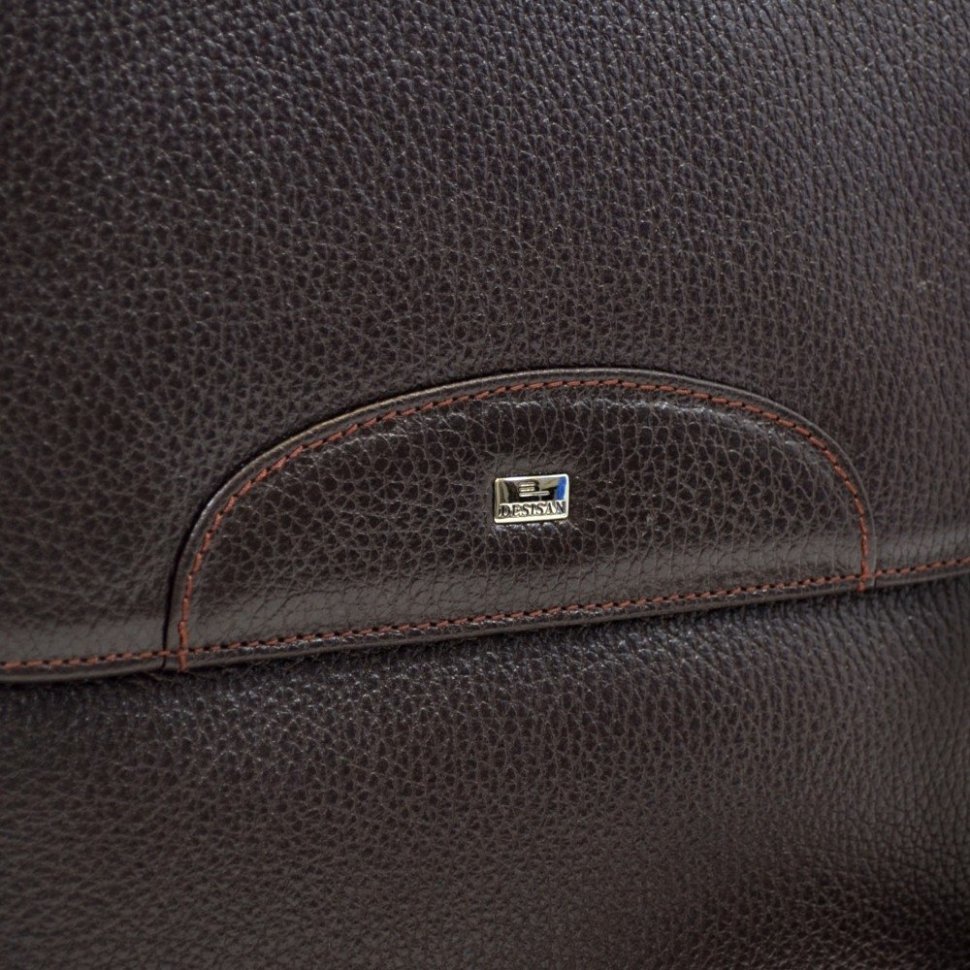 Мужская плечевая сумка из натуральной кожи с клапаном DESISAN 107132 коричневая modnotak фото №5
