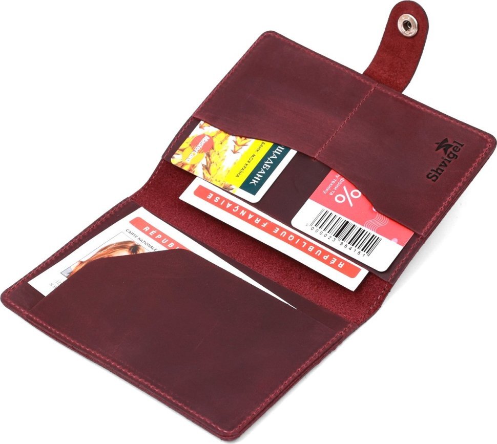 Жіноча обкладинка на документи з натуральної вінтажної шкіри бордового кольору Shvigel (2416520)
