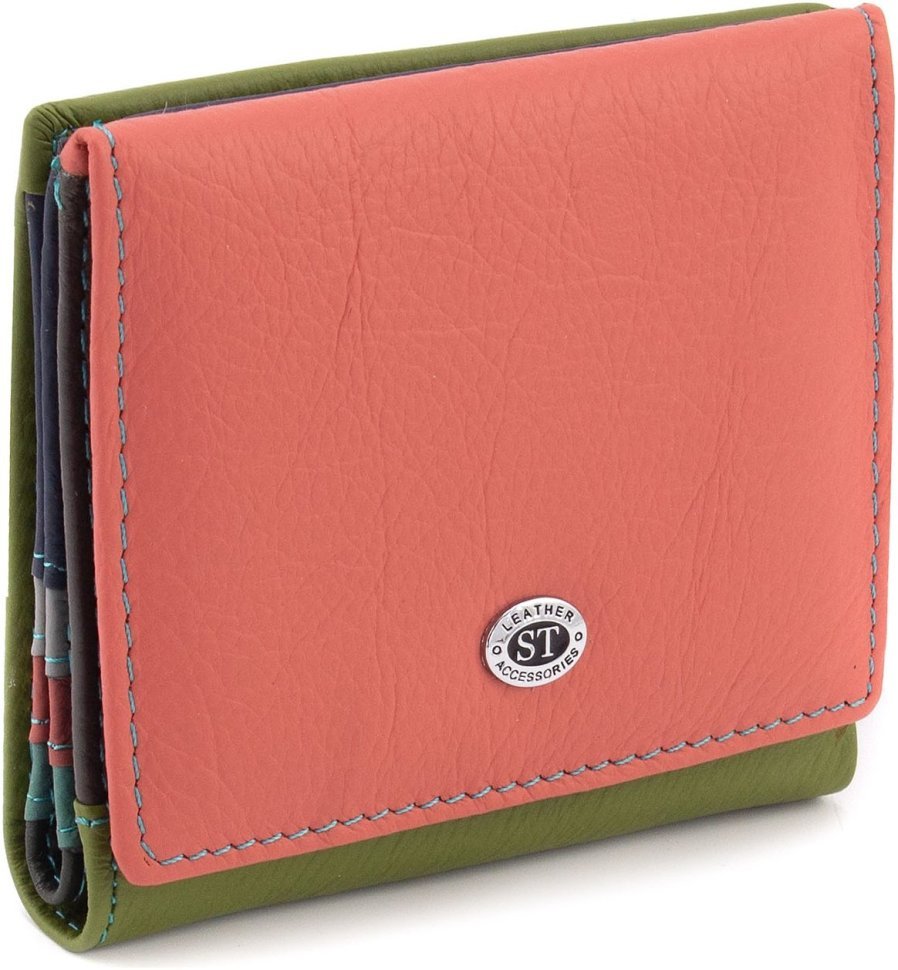 Невеликий жіночий гаманець із натуральної різнокольорової шкіри на магнітах ST Leather 1767232