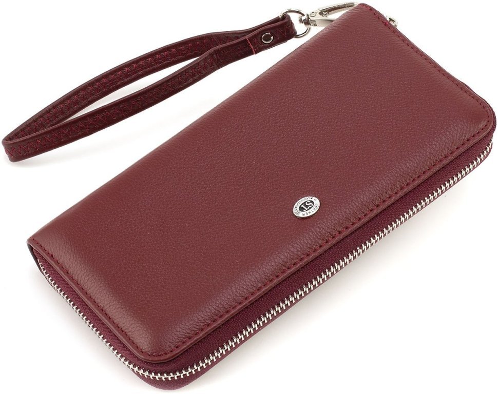Жіночий бордовий гаманець із натуральної шкіри з блискавковою застібкою ST Leather 1767432