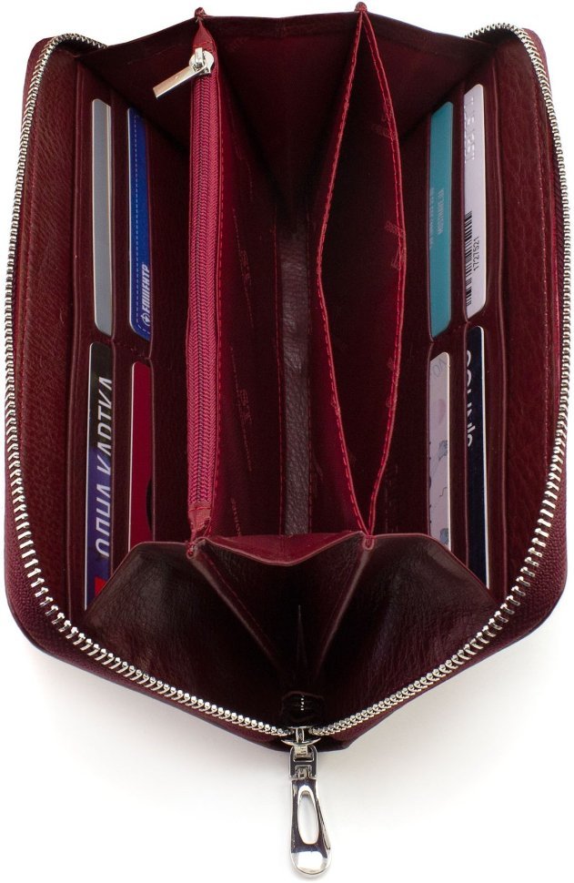 Жіночий бордовий гаманець із натуральної шкіри з блискавковою застібкою ST Leather 1767432