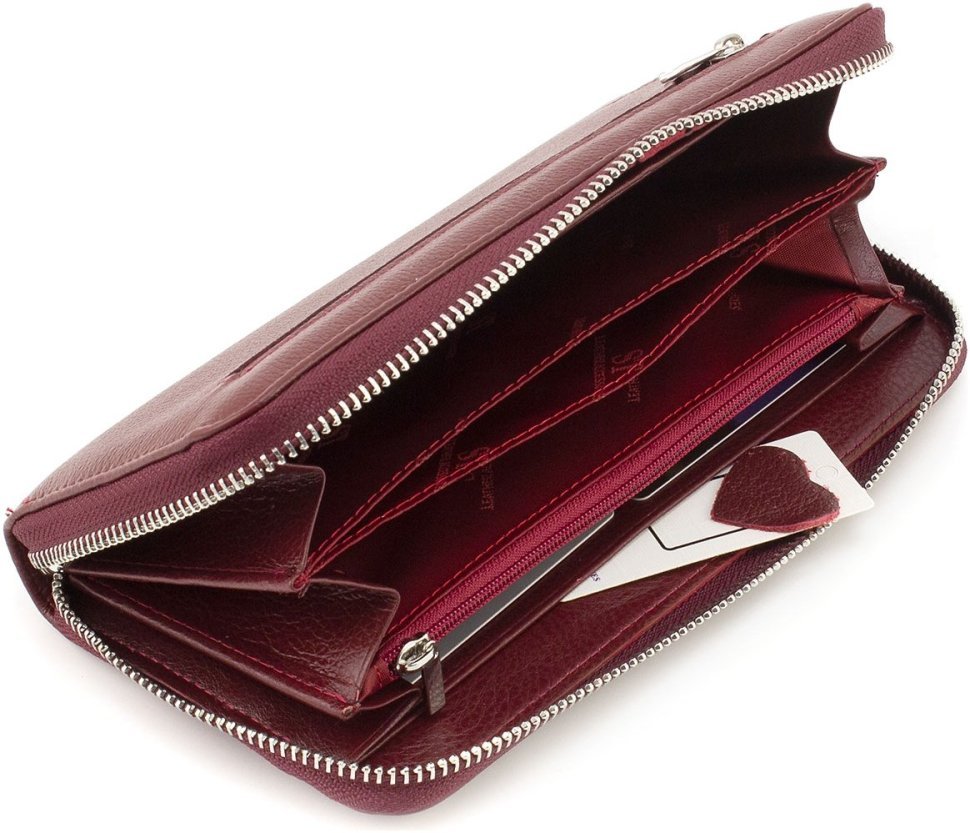 Женский бордовый кошелек из натуральной кожи с молниевой застежкой ST Leather 1767432