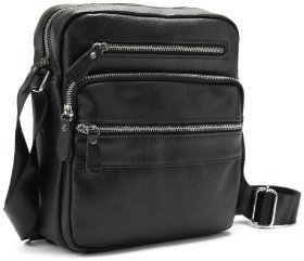 Плечевая мужская сумка среднего размера из фактурной кожи в черном цвете Tiding Bag 77532