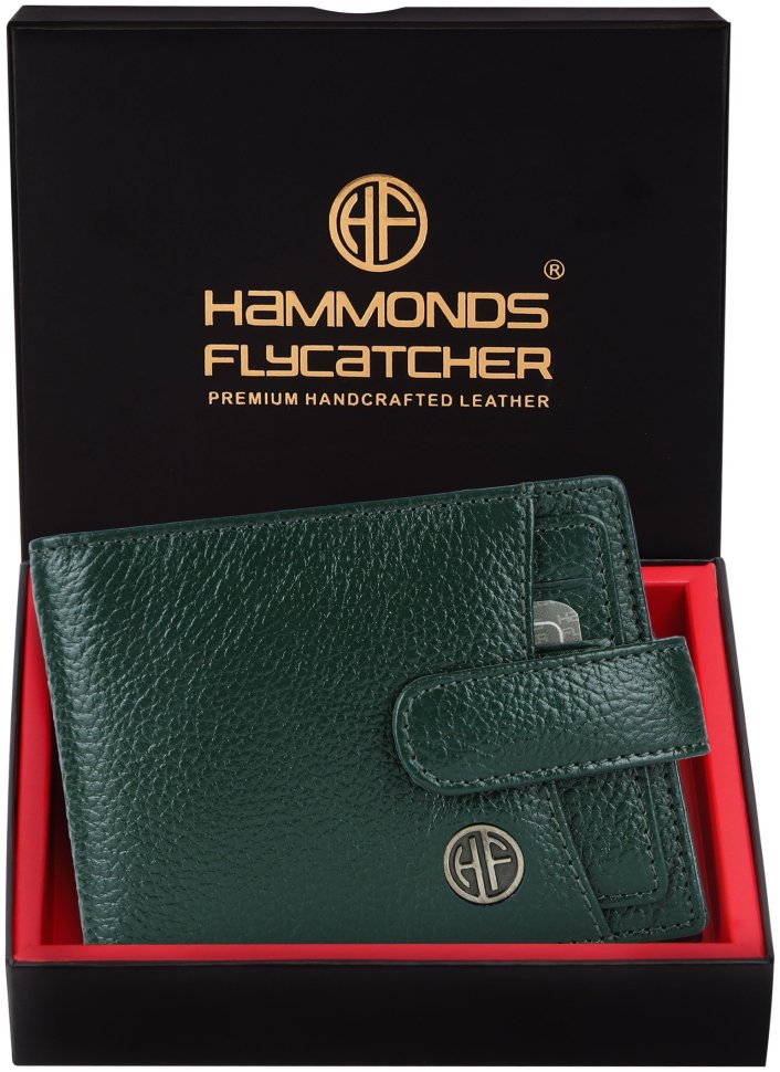 Классический мужской кошелек на кнопке со съемным блоком для карт Hammonds Flycatcher HF502 зеленого цвета 108032 modnotak фото №6