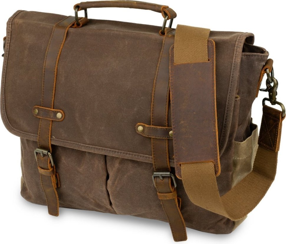 Коричневая сумка-портфель на плечо из текстиля Vintage (20116)