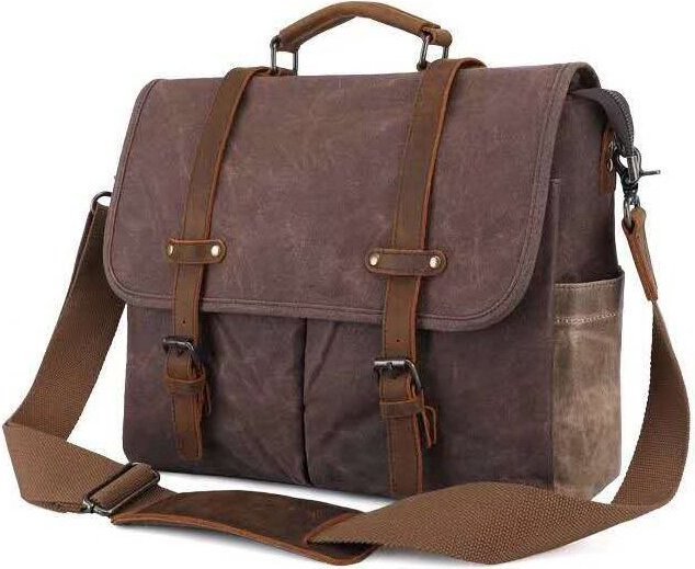 Коричнева сумка-портфель на плече з текстилю Vintage (20116)