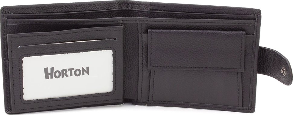 Черное мужское кожаное портмоне под купюры, карточки и документы Horton (21529)