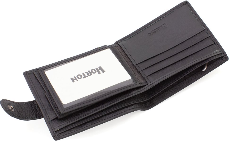Черное мужское кожаное портмоне под купюры, карточки и документы Horton (21529)