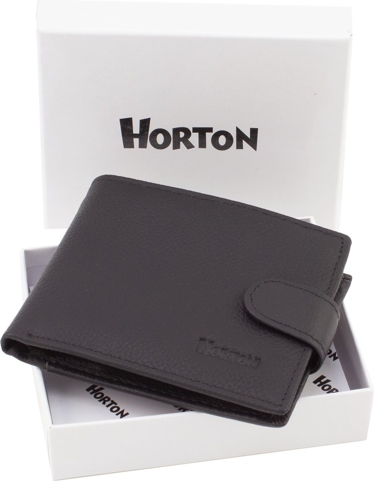 Чорне чоловіче шкіряне портмоне під купюри, картки та документи Horton (21529)