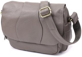 Стильная женская сумка на каждый день из фактурной кожи через плечо Vintage 98132 серого цвета