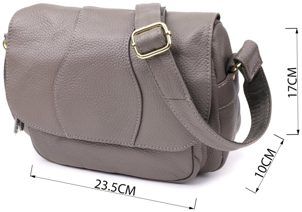 Стильная женская сумка на каждый день из фактурной кожи через плечо Vintage 98132 серого цвета modnotak фото №3