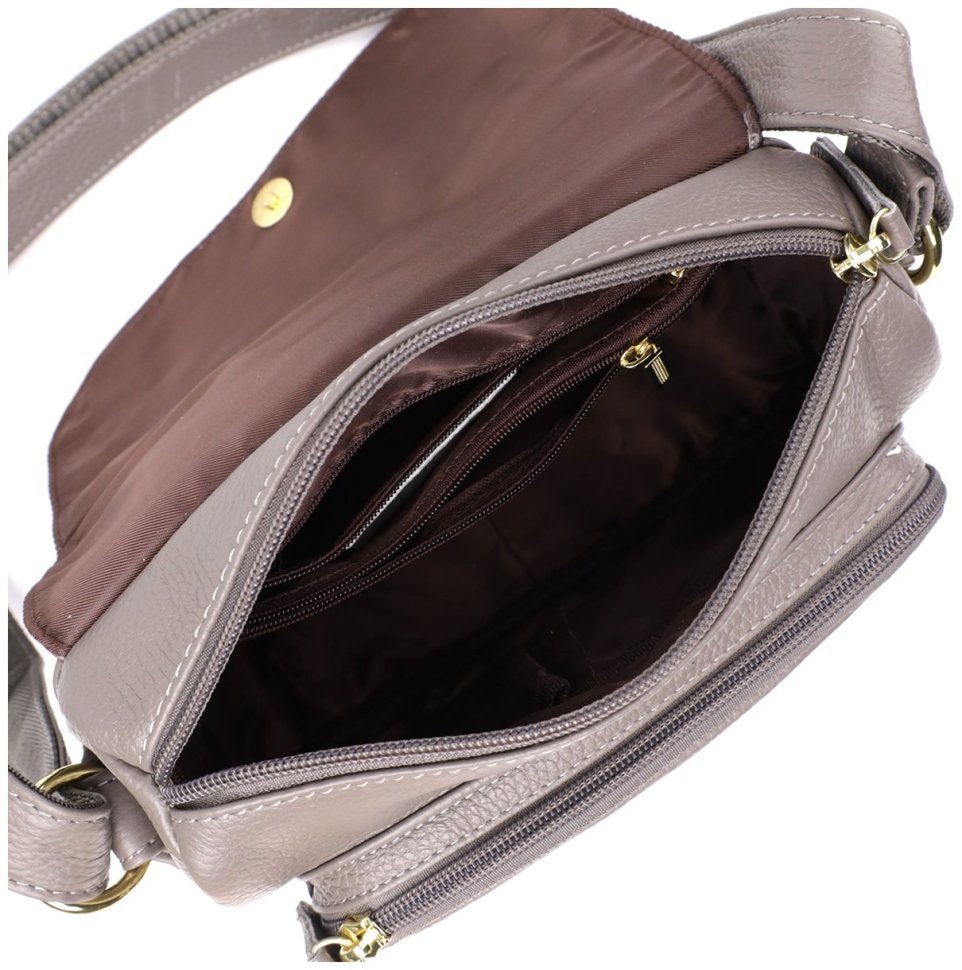 Стильная женская сумка на каждый день из фактурной кожи через плечо Vintage 98132 серого цвета modnotak фото №7