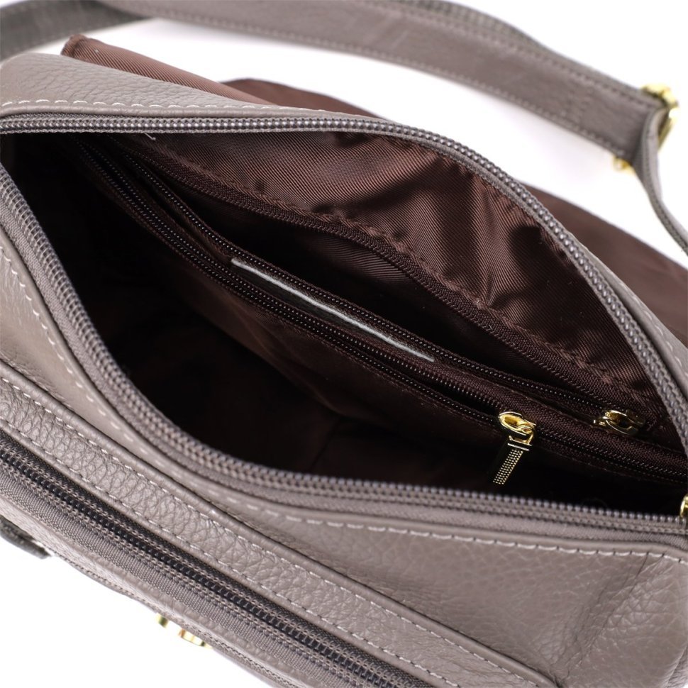 Стильная женская сумка на каждый день из фактурной кожи через плечо Vintage 98132 серого цвета modnotak фото №8