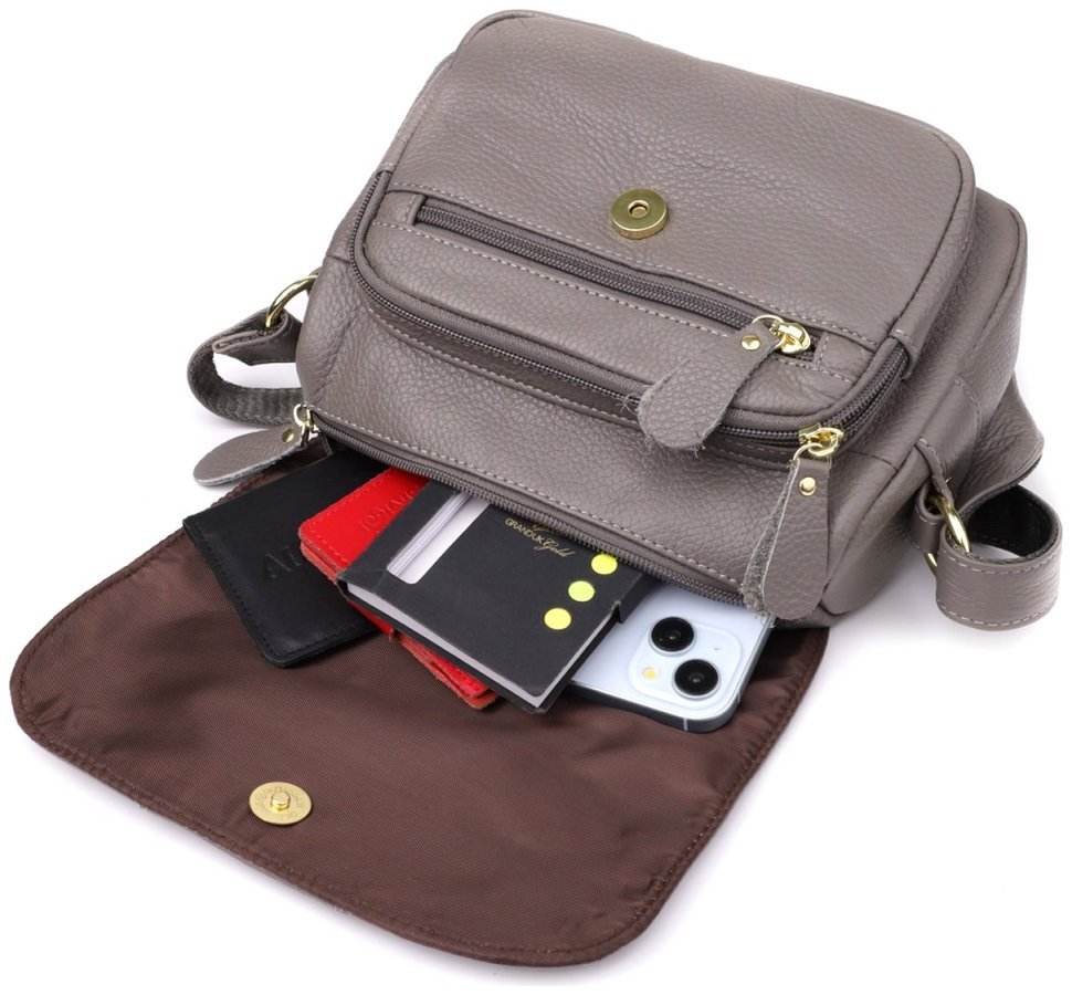 Стильная женская сумка на каждый день из фактурной кожи через плечо Vintage 98132 серого цвета modnotak фото №9