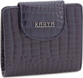 Однотонний синій гаманець з натуральної шкіри на кнопці KARYA (1052-504)