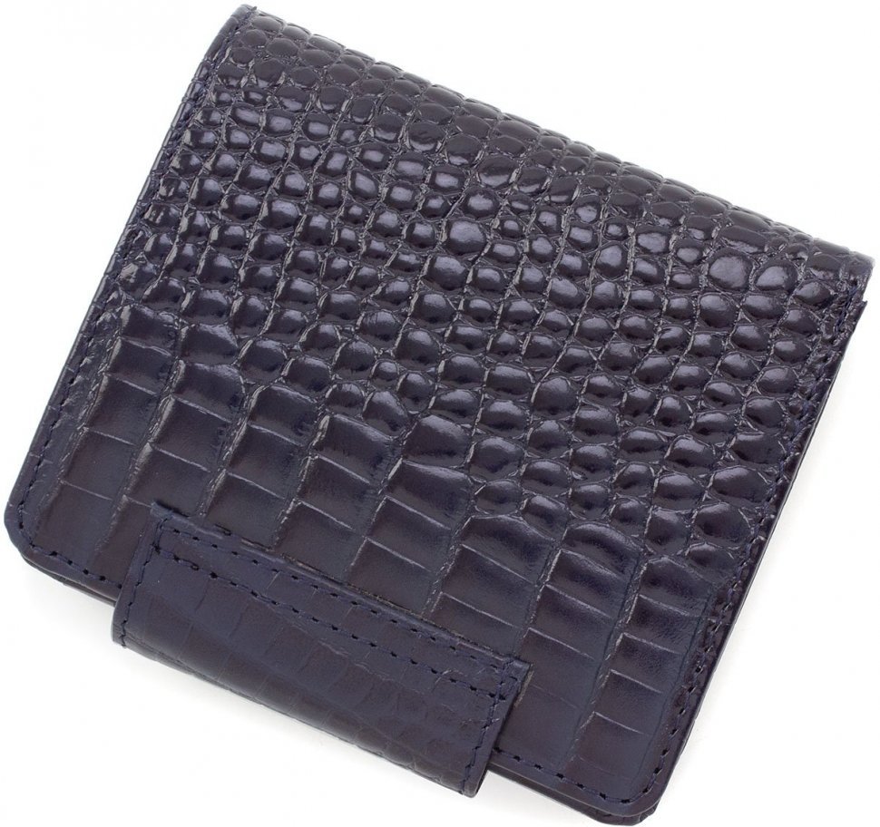 Оригінальний синій гаманець з натуральної шкіри на кнопці KARYA (1052-504)