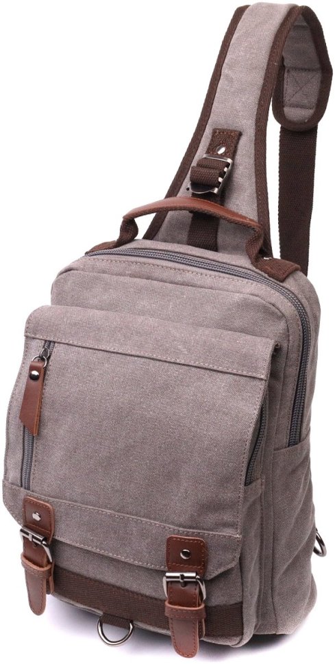 Сіра чоловіча сумка-слінг великого розміру із щільного текстилю Vintage 2422442