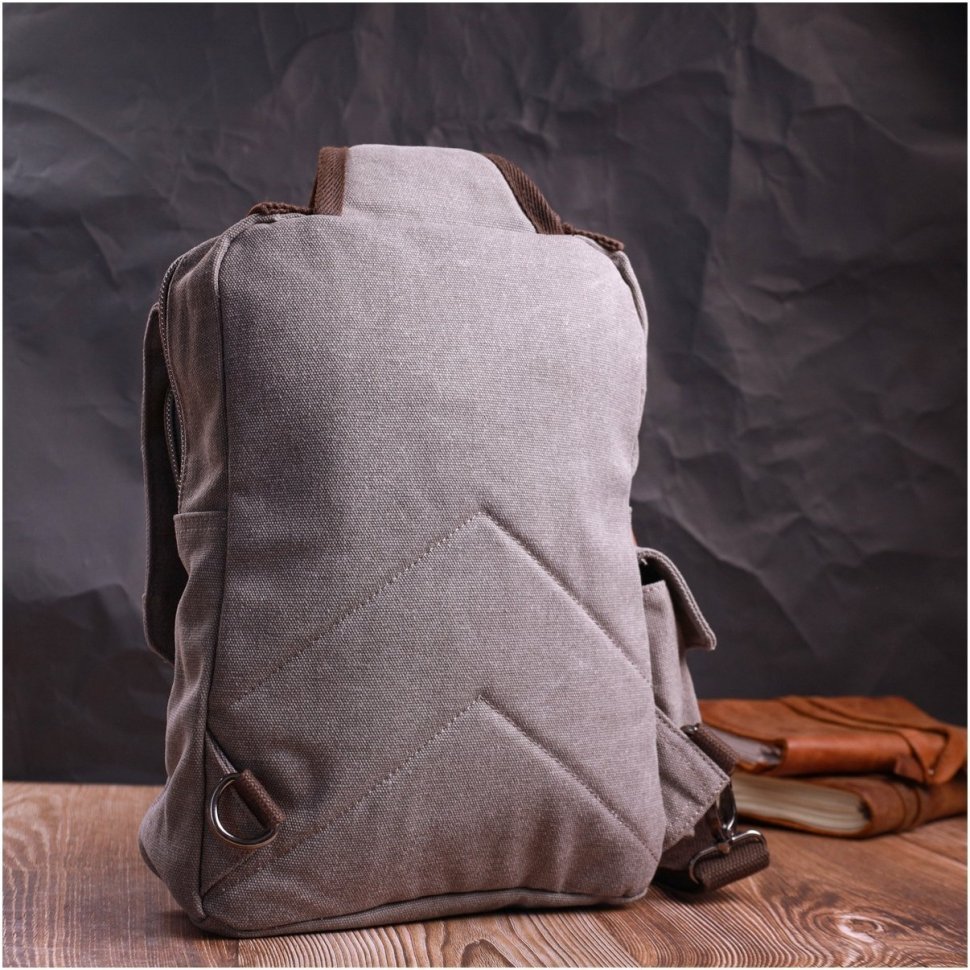 Сіра чоловіча сумка-слінг великого розміру із щільного текстилю Vintage 2422442