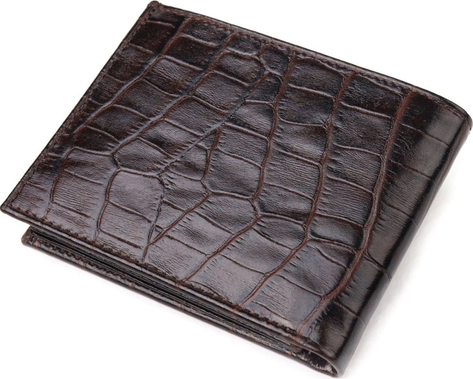 Невеликий чоловічий портмоне з натуральної шкіри темно-коричневого кольору з тисненням CANPELLINI (2421522)