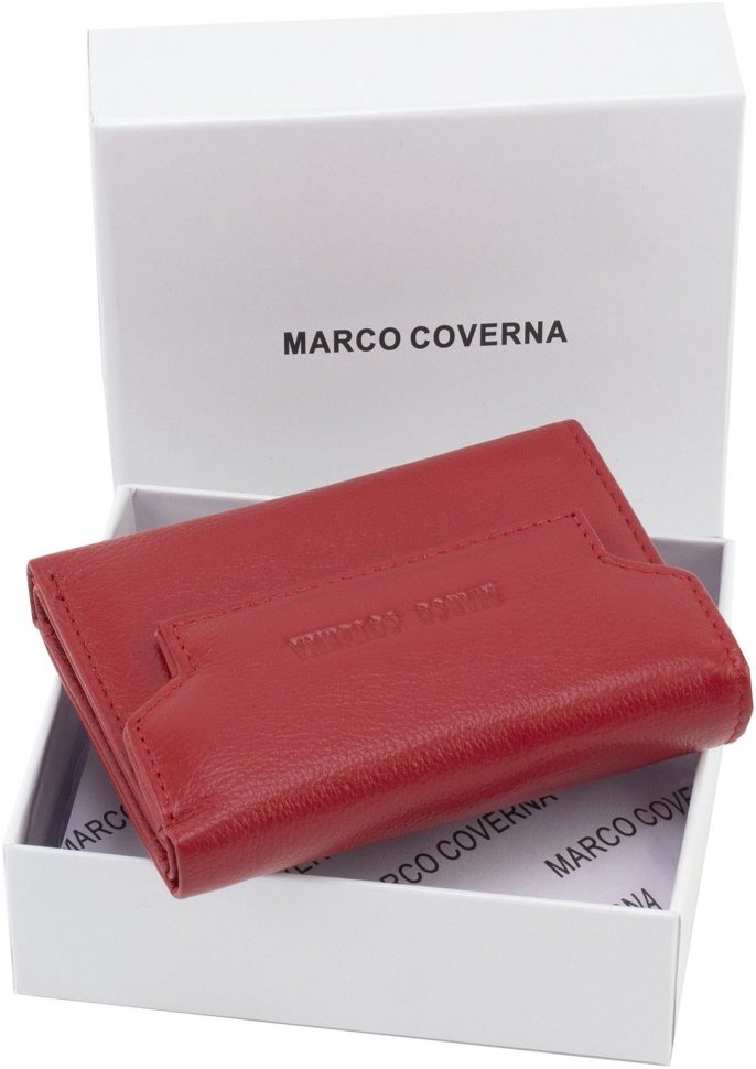 Червоний шкіряний жіночий гаманець маленького розміру з фіксацією на магніт Marco Coverna 68632