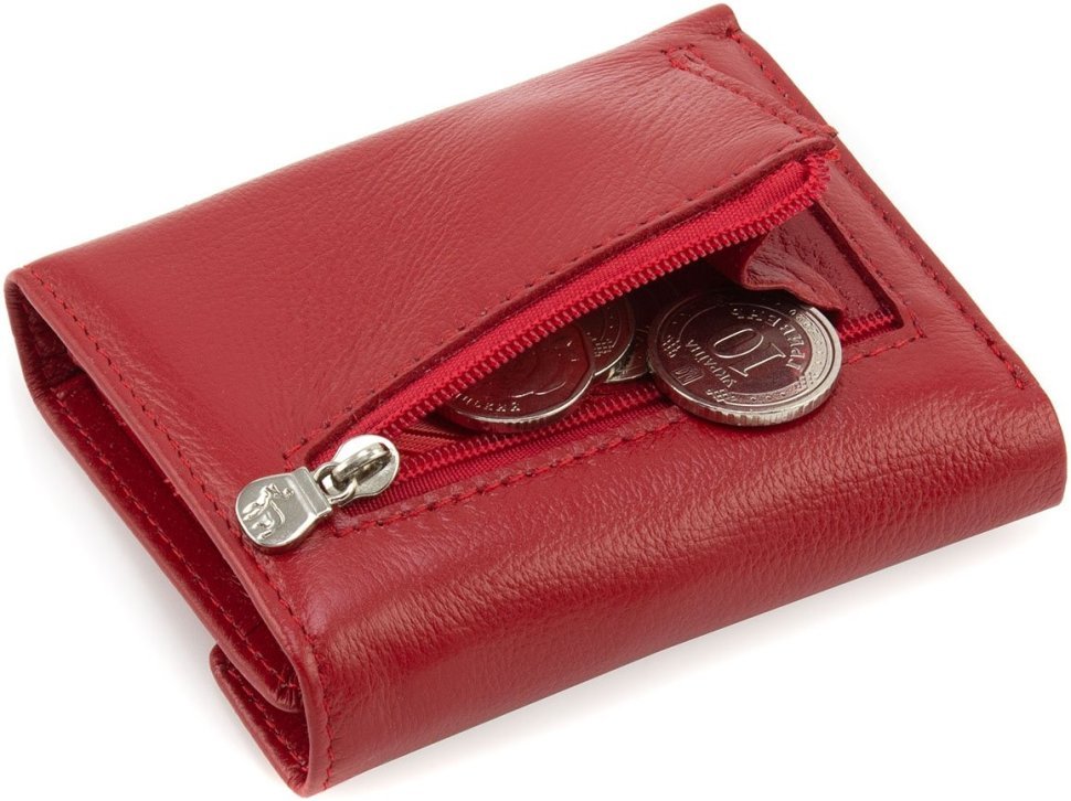 Красный кожаный женский кошелек маленького размера с фиксацией на магнит Marco Coverna 68632