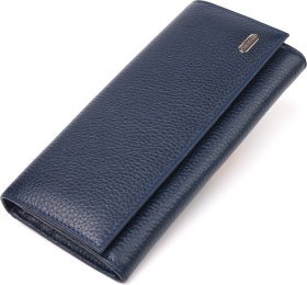 Класичний жіночий гаманець з натуральної зернистої шкіри синього кольору з клапаном CANPELLINI (2421624)