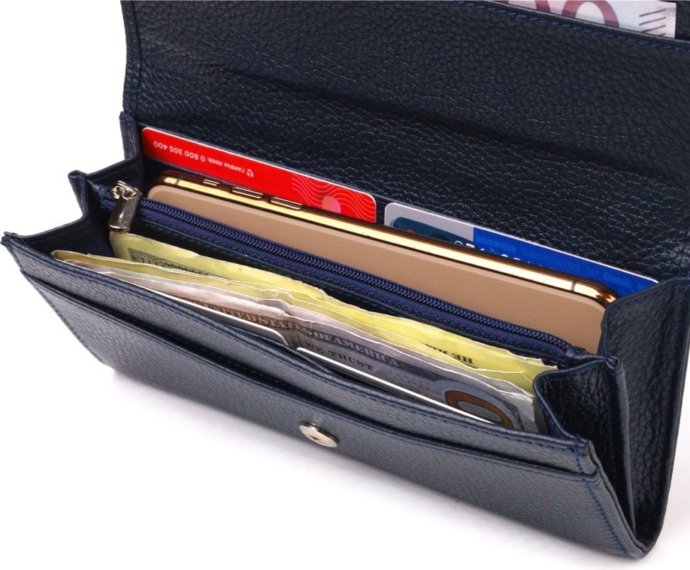 Класичний жіночий гаманець з натуральної зернистої шкіри синього кольору з клапаном CANPELLINI (2421624) modnotak фото №5