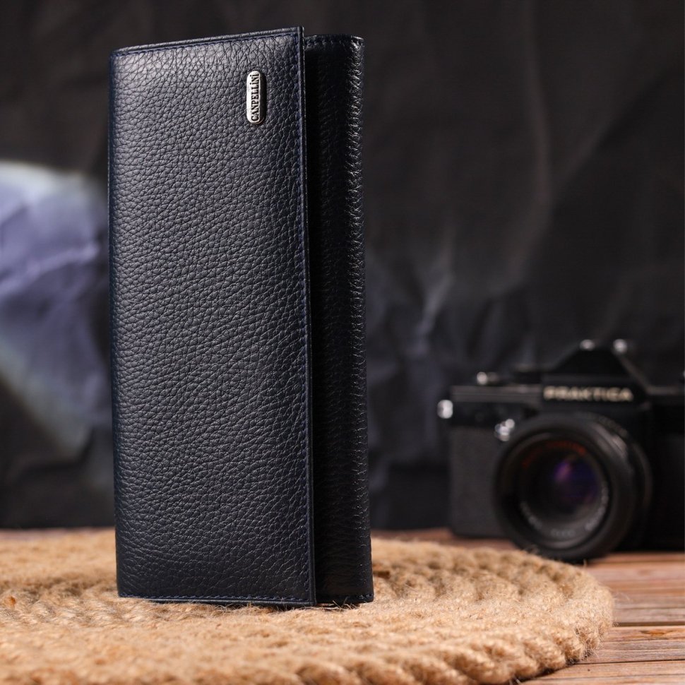 Класичний жіночий гаманець з натуральної зернистої шкіри синього кольору з клапаном CANPELLINI (2421624) modnotak фото №6