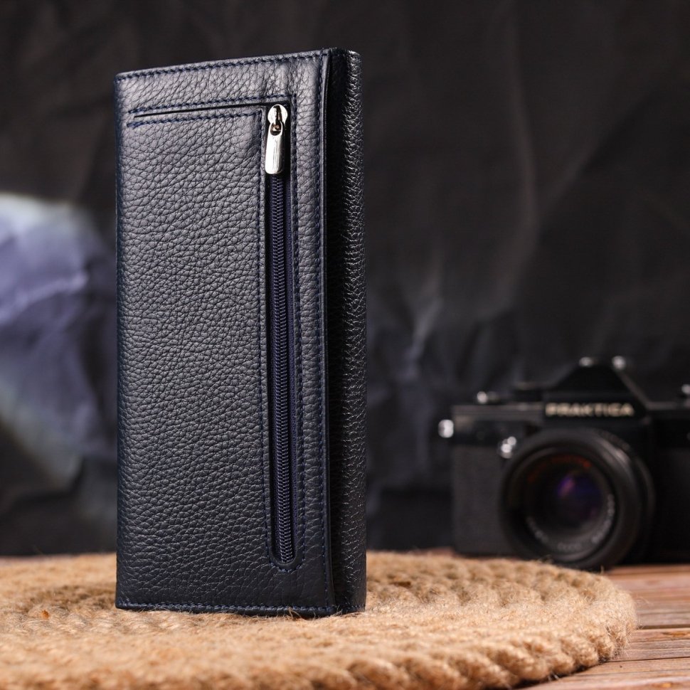 Класичний жіночий гаманець з натуральної зернистої шкіри синього кольору з клапаном CANPELLINI (2421624) modnotak фото №7