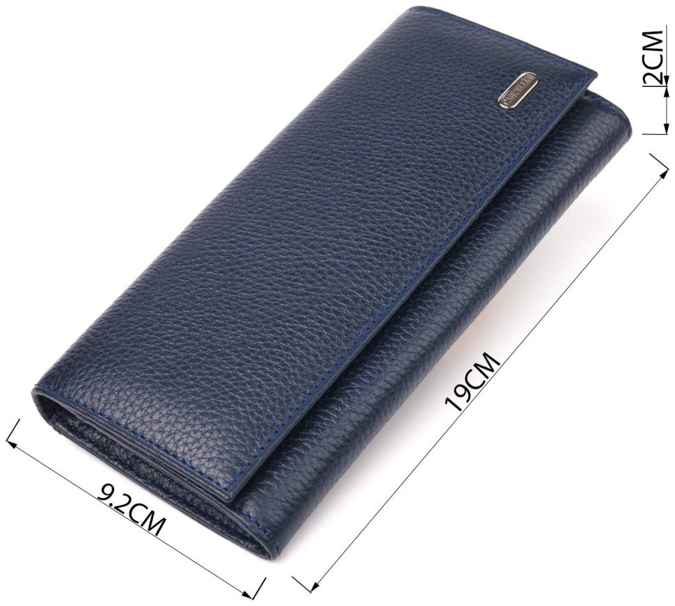 Класичний жіночий гаманець з натуральної зернистої шкіри синього кольору з клапаном CANPELLINI (2421624) modnotak фото №9