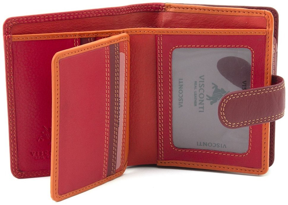 Маленький женский кошелек из натуральной кожи красно-бордового цвета с RFID - Visconti Bali 68832