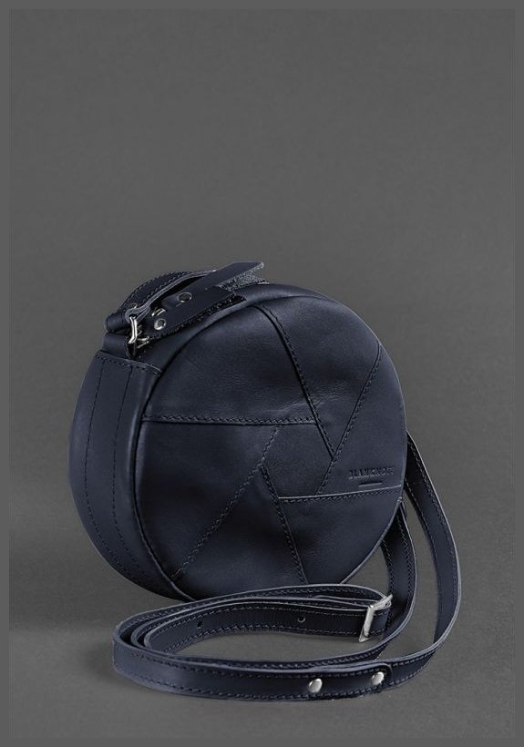 Темно-синяя женская круглая сумка-кроссбоди из натуральной кожи BlankNote Бон-Бон 78832
