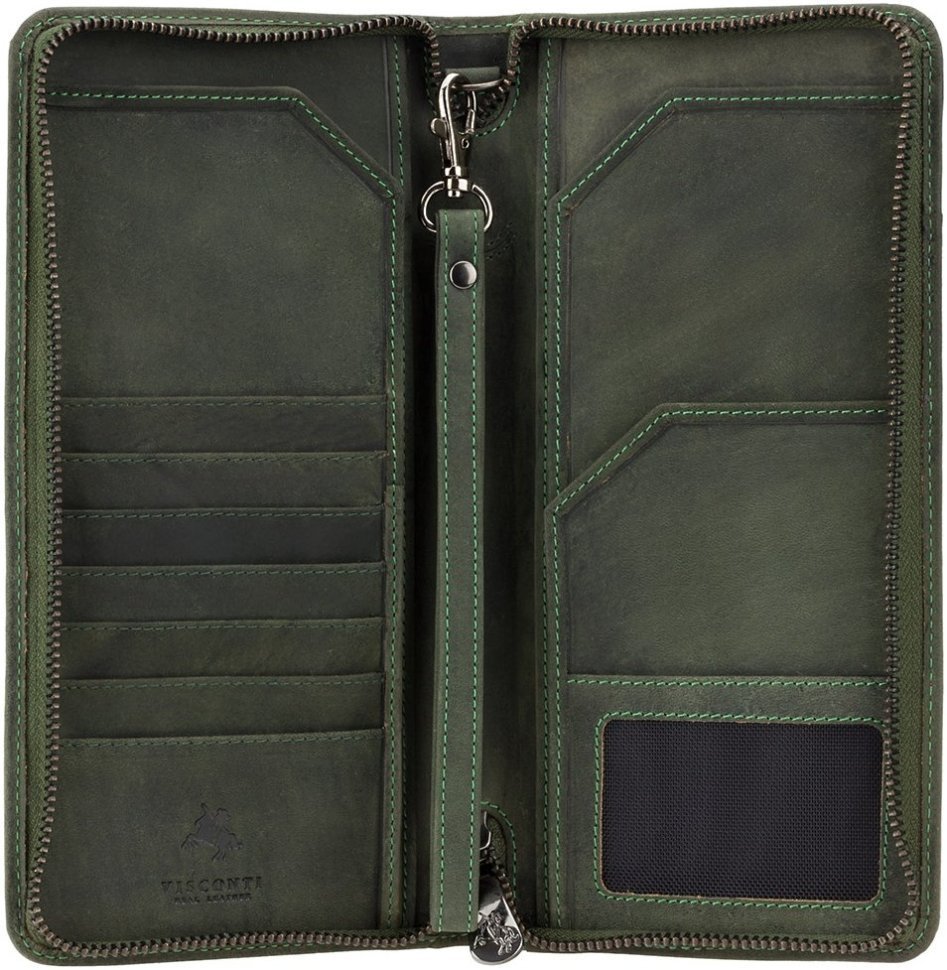 Дорожній гаманець зеленого кольору із натуральної шкіри Crazy Horse - Visconti Wing 69032