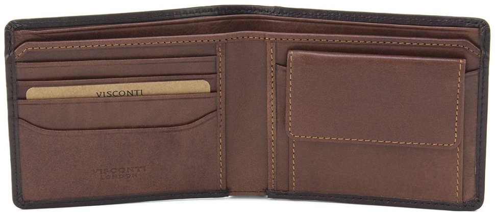 Мужское добротное портмоне из натуральной кожи коричневого цвета с RFID - Visconti Arthur 69132
