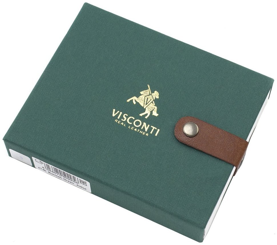 Чоловіче шкіряне портмоне горизонтального типу в зеленому кольорі Visconti Arthur 69232
