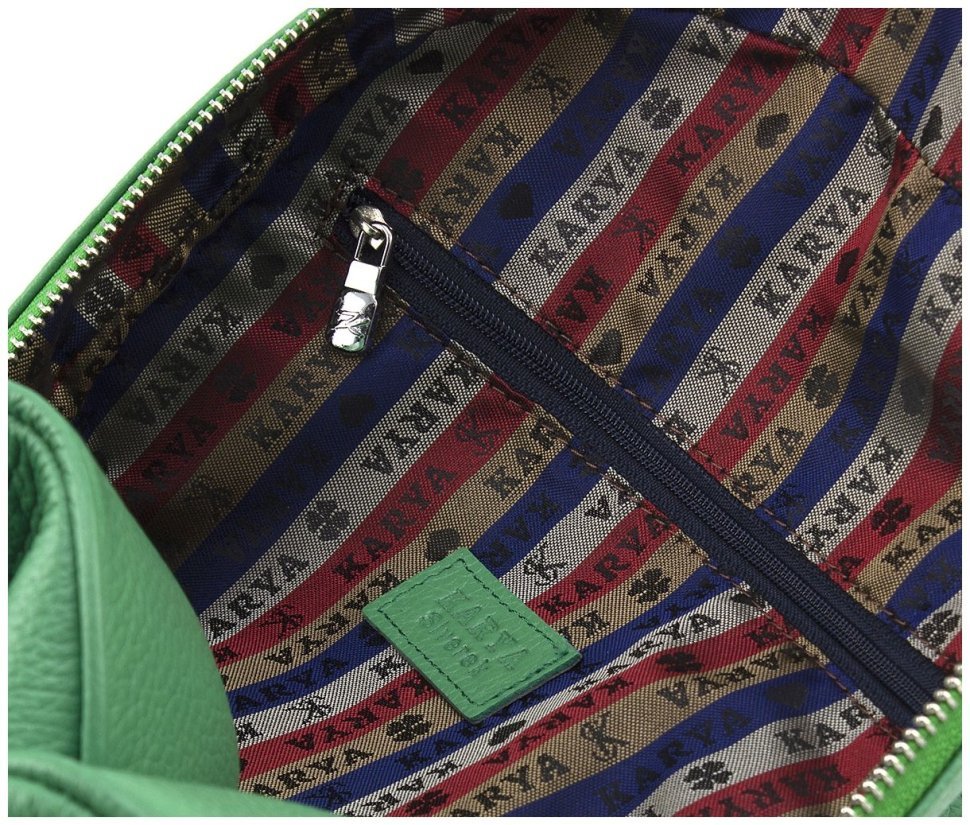 Яскравий зелений рюкзак жіночий формату А4 з натуральної шкіри KARYA 69732