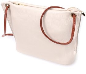 Жіноча сумка з натуральної шкіри молочного кольору з довгою лямкою на плече Vintage 2422396