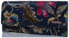 Просторий жіночий шкіряний гаманець синього кольору з принтом квітів Desisan 81133