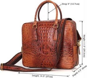Коричневая сумка под ноутбук из натуральной кожи под крокодила VINTAGE STYLE (14394)