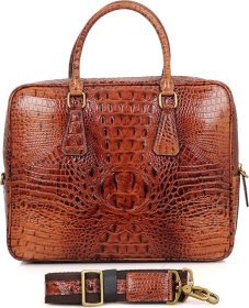 Коричневая сумка под ноутбук из натуральной кожи под крокодила VINTAGE STYLE (14394)
