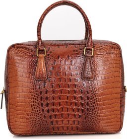 Коричневая сумка под ноутбук из натуральной кожи под крокодила VINTAGE STYLE (14394)