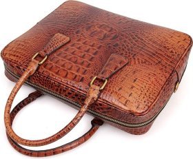 Коричневая сумка под ноутбук из натуральной кожи под крокодила VINTAGE STYLE (14394)