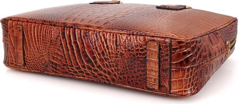 Коричневая сумка под ноутбук из натуральной кожи под крокодила VINTAGE STYLE (14394)